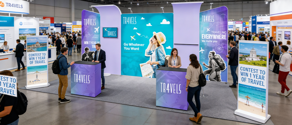 Trade show booth with design mistakes affecting visibility and branding at exhibition.